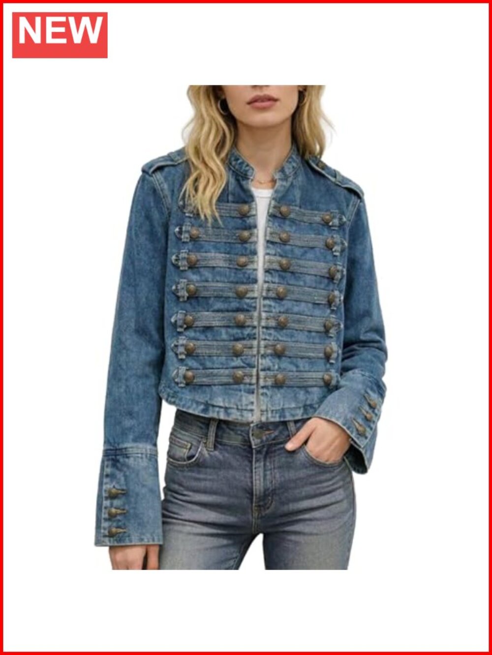 Washed Cotton Denim Jacket Women Military Steampunk Double Breasted Crop